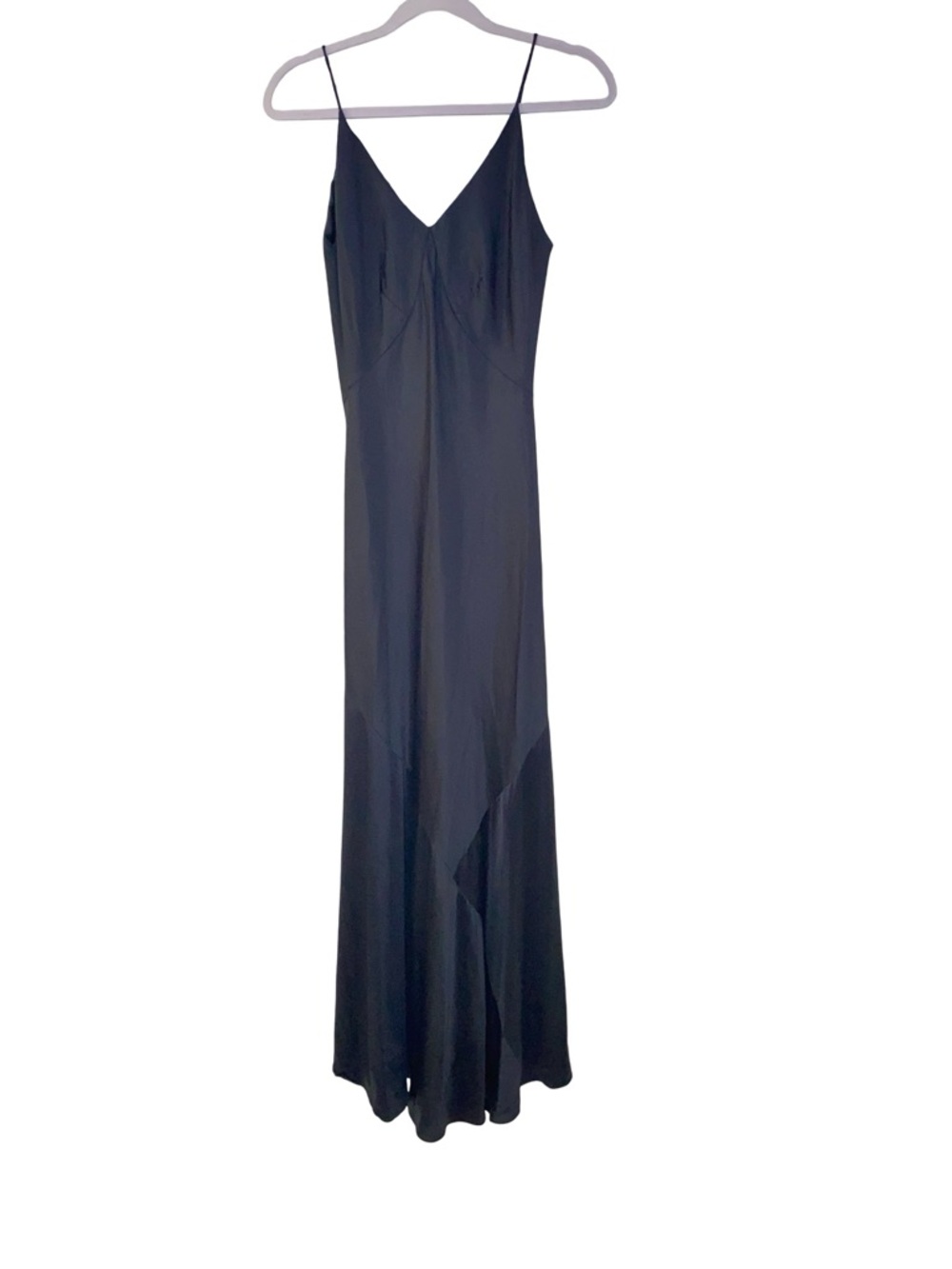 Autograph London Black Satin Slip Maxi‎ Dress | Asymmetric Seam Detail - Picture 2 of 7